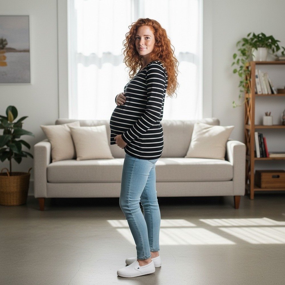 BumpStart Motherhood Maternity Black White Striped Long Sleeve Top Size L